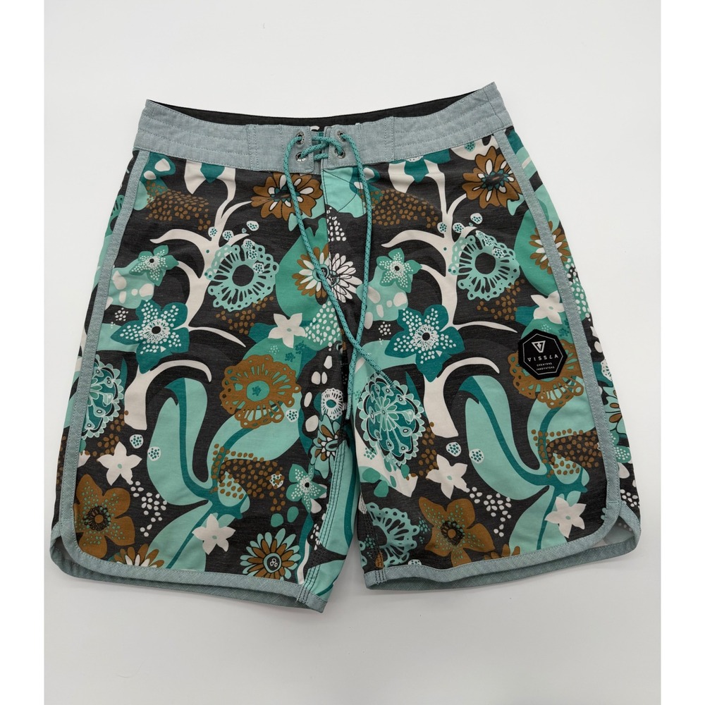 Vissla Youth Floral Board Shorts Size 26 Upcycle Coconut Stretch Swim Trunks XL